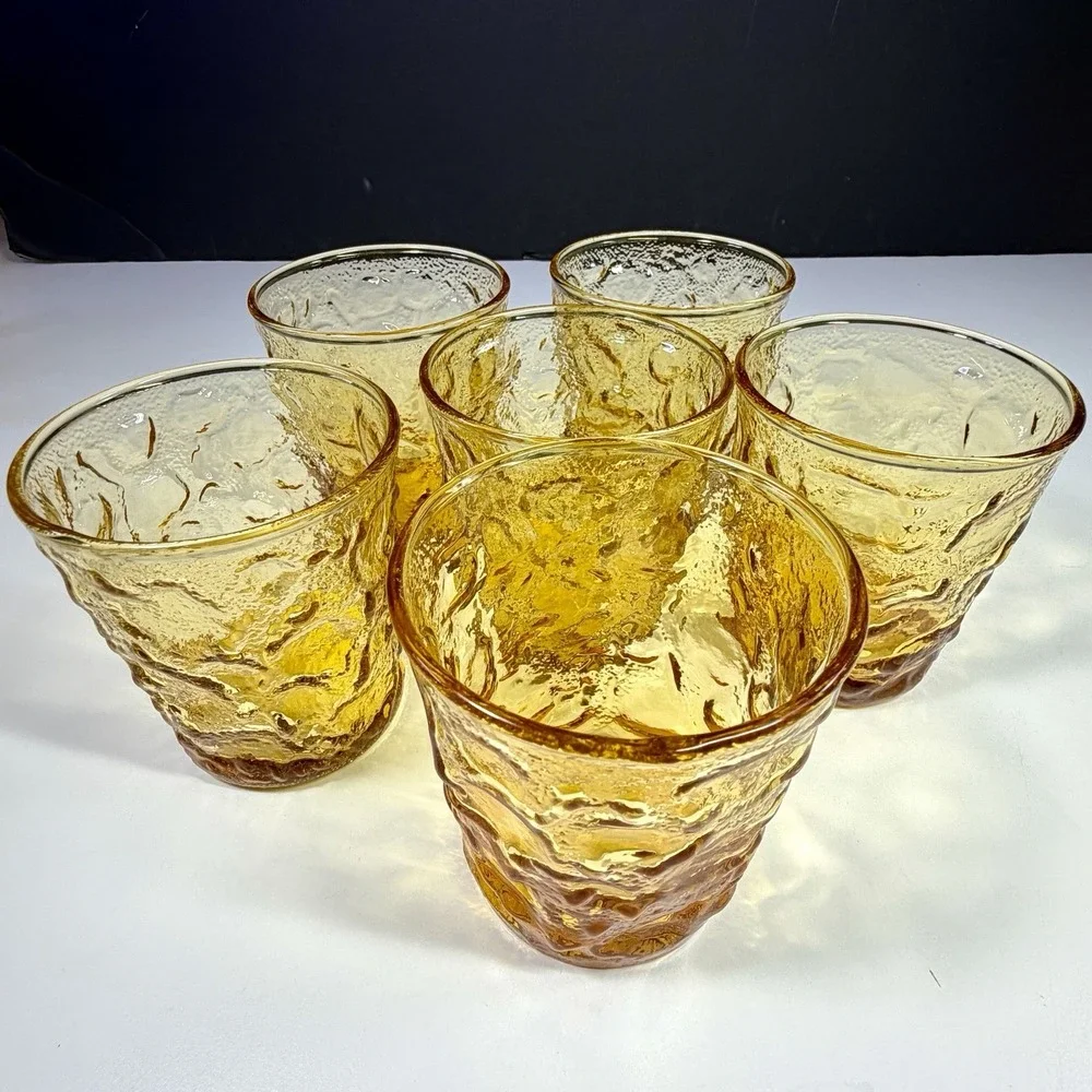 Vintage Anchor Hocking Lido Milano Honey Gold Amber Tumblers 8 oz. Set of 6